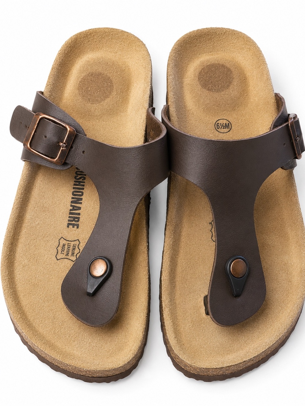 Cushionaire Leah Brown Cork Footbed Toe Loop Sandals Women’s Size 6.5M Comfort